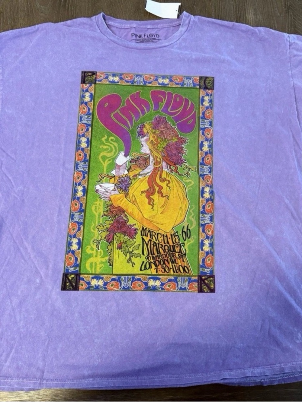 Pink Floyd Lavender Tee with Purple, Green and Yellow Psychedelic Art